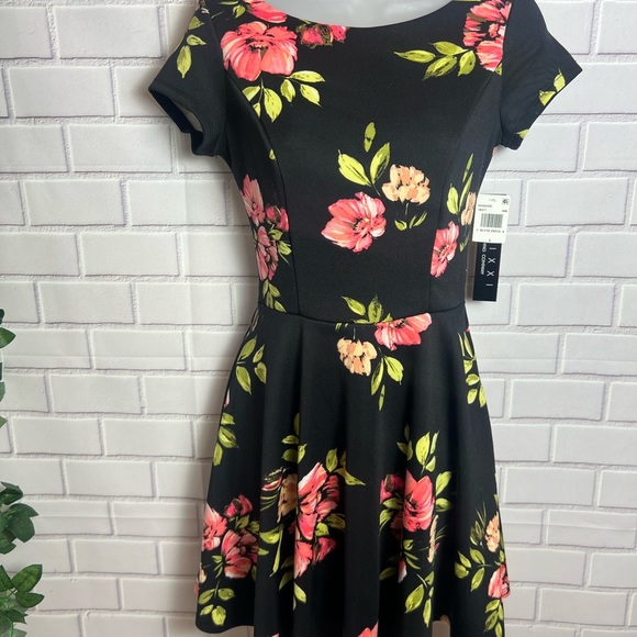 TRIXXI Black and Pink Fit and Flare Mini Dress with Bateau Neckline/size S - Picture 7 of 14